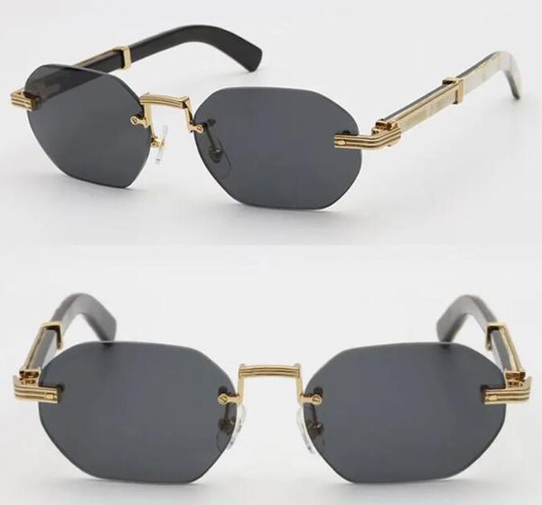 Lüks Rimless Mens Güneş Gözlüğü Büyük Dikdörtgen Tasarımcı Gözlükleri Orijinal Siyah Beyaz Buffalo Boynuz Gözlükleri Kadınlar Seyahat Güneş Gözlüğü Plaj Goggles