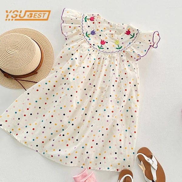 Vestidos de menina verão bebê meninas sem mangas onda ponto vestido doce crianças bordados roupas infantis