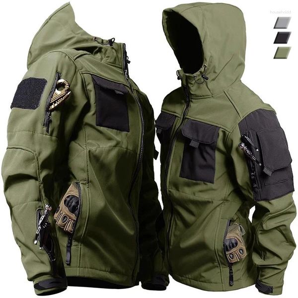 Giacche da uomo Pelle di squalo Tattico da uomo Militare Soft Shell Giacca impermeabile antivento con cappuccio Uniformi funzionali per esterni Multi-tasche