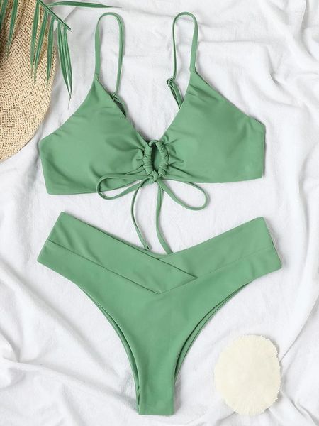 Damen-Bademode, Damen-Bikini-Set mit Blumendruck und hoher Taille, Vintage-Bralette mit Rüschen, Badeanzug, Strandurlaub, modischer zweiteiliger Badeanzug