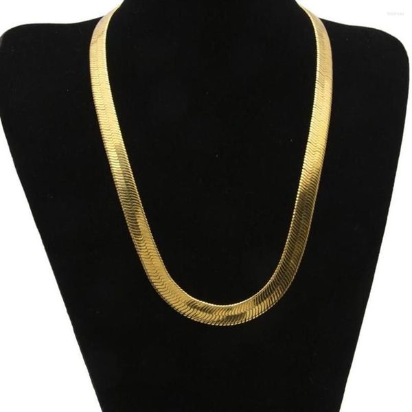 Collane con ciondolo Collana a catena piatta a spina di pesce da 10 mm Collana da uomo Gioielli in oro giallo 18 carati Solido Girocollo da uomo alla moda Clavicola 6226G