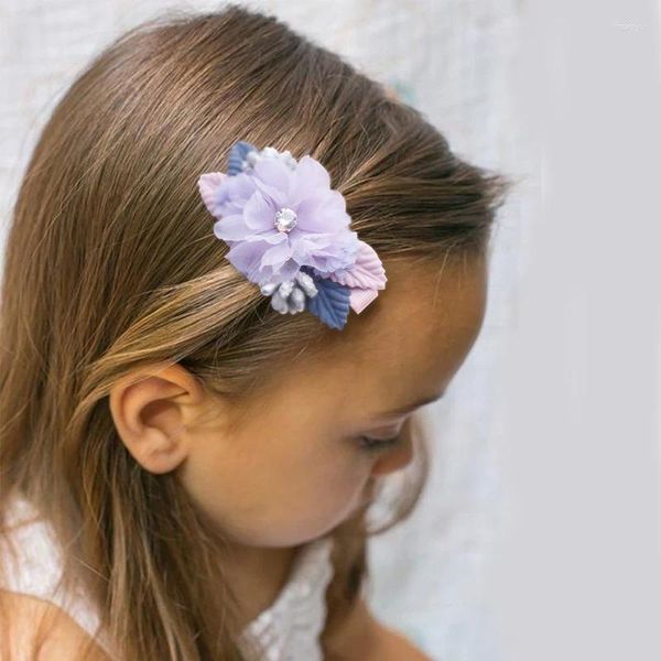 Accessori per capelli 3 pezzi Set di fermagli per fiori Ragazze adorabili fiocchi floreali Regali per bambini per adolescenti Copricapo di perle viola rosa