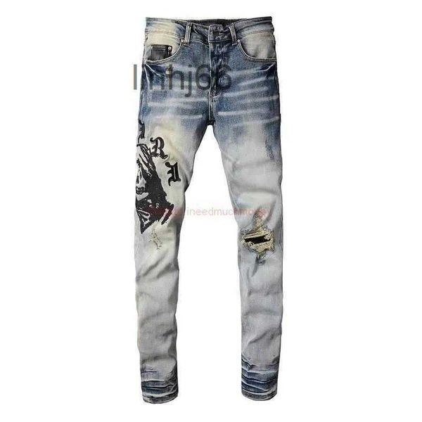 Herren Jeans Designerkleidung Amires Denim Hosen High Street Amies Modemarke 882 Blue Gorilla Head Stickerei Stretch Loch Trend SliRJL8