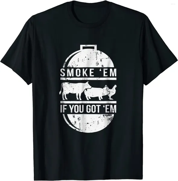 Homens camisetas Smoke Em Se você tiver churrasco grelhar camiseta Dia dos Pais Retro Masculino Camisetas Algodão Tops Tees Design