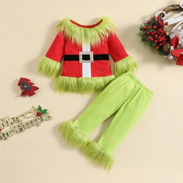 Kleidungssets 2024-08-16 Lioraitiin 6M-5Y Kinder Jungen Mädchen Weihnachten Kleidung Set Plüsch Tops und elastische Taille Hosen Outfits Kind Fuzzy Anzüge