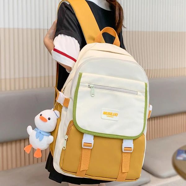 Школьные сумки, модные женские желтые водонепроницаемые сумки для книг, женские сумки большой вместимости Kawaii, женские модные рюкзаки для ноутбука для путешествий, студенческие рюкзаки для девочек