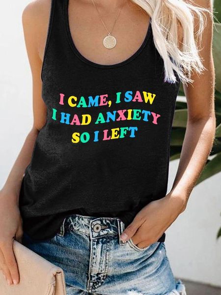 Damen-Tanktops „I Came Saw Had Anxiety So Left“-Aufdruck, lustige Damen-Tanktops, ärmellos, Sommer, lockeres Freizeit-T-Shirt, 90er-Jahre-Mädchen-Top