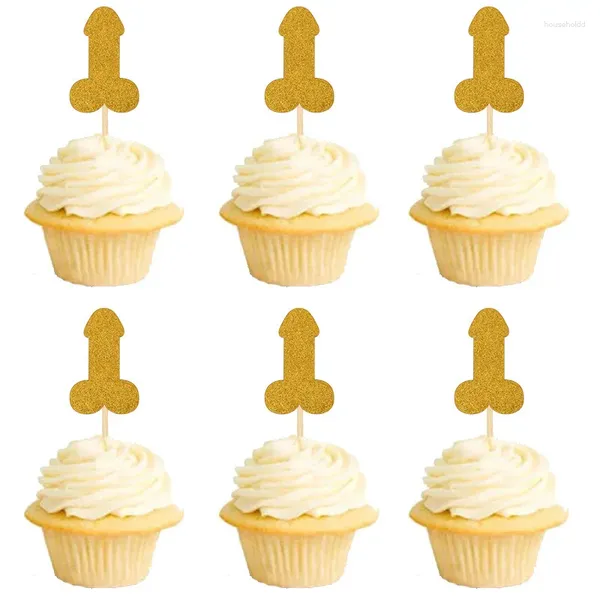 Parti Malzemeleri 10 PCS Glitter Penis Cupcake Toppers Bachelorette Hen Kek Düğün Gelin Duş Doğum Günü Süslemeleri