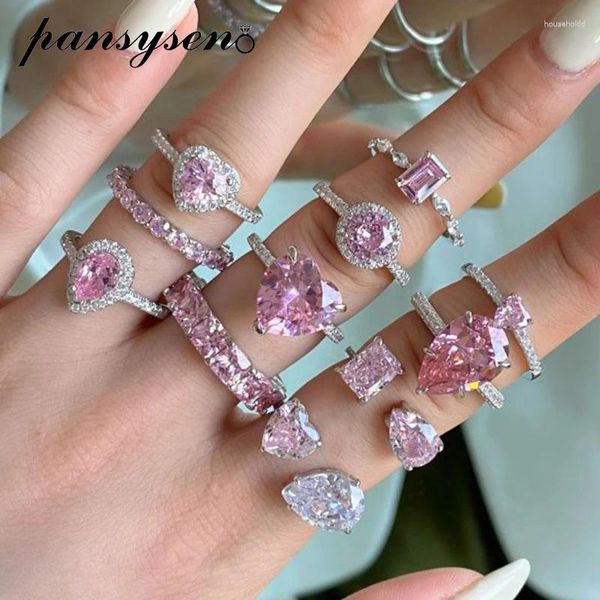 Cluster Ringe Pansysen Romantische 925 Sterling Silber Rosa Saphir Diamant Edelstein Für Frauen Hochzeit Verlobung Edlen Schmuck Großhandel