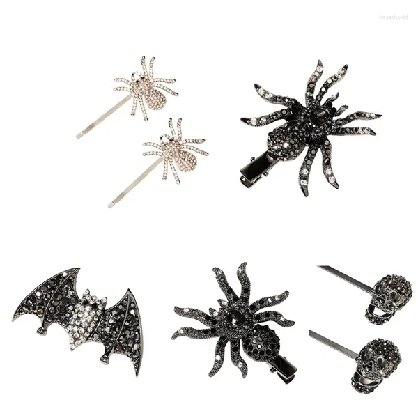 Fontes de festa grampo de cabelo aranha morcego crânio halloween barrette braçadeira strass metal hairpin para mulher menina feminino