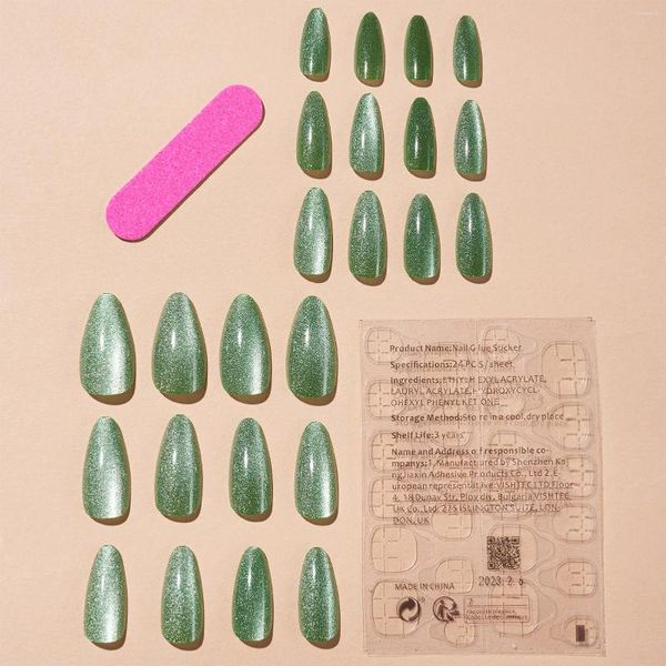 Накладные ногти зеленые кошачьи глаза, накладные накладные перерабатываемые наклейки для ногтей с полным покрытием для DIY, художественные украшения, салон