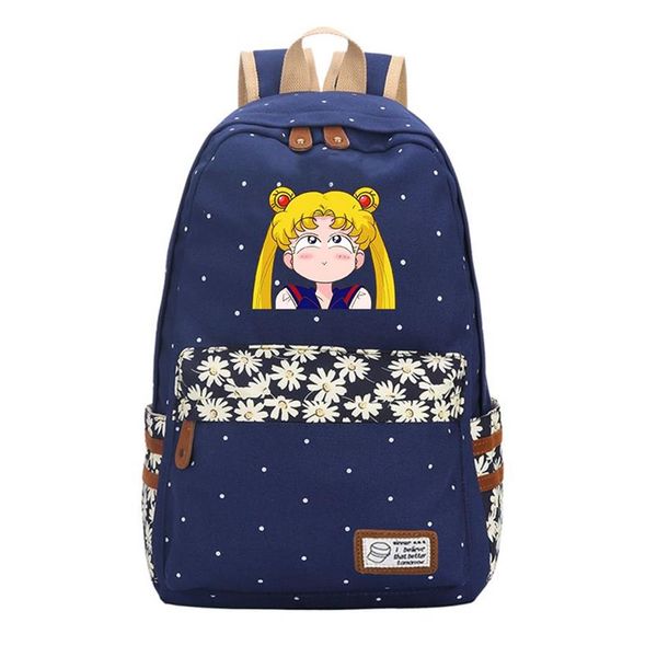 Designer-Anime Sailor Moon Wave Point Donna Zaino carino Zaino da viaggio in tela Borse da scuola Kawaii Mochila Feminina Cartoon Bagpa244J