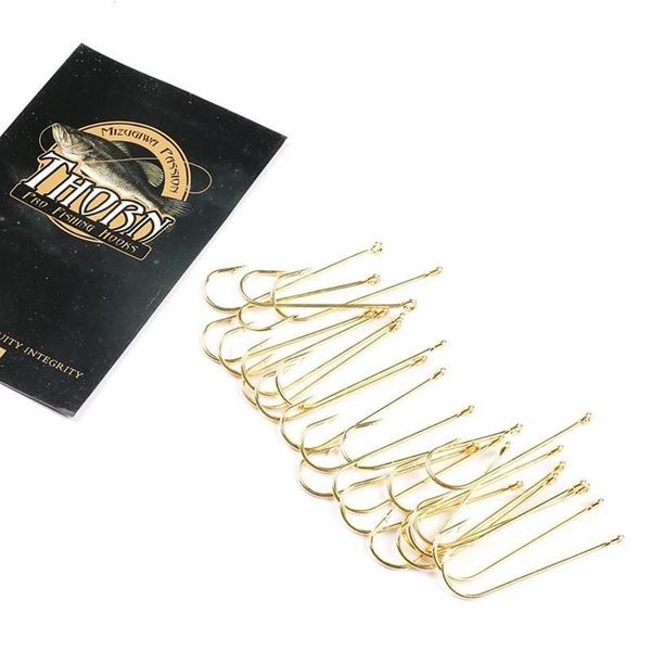 Ganchos de pesca 500pcs Haste longa Aberdeen Água Doce Iscas vivas Gancho Peixe Jig PanFish Crappie Tackle Gold233D