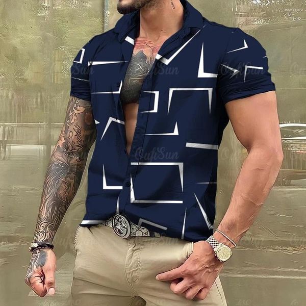Camicie casual da uomo Camicia hawaiana a maniche corte di lusso a maniche corte barocca per uomo T-shirt a righe stampate in 3D Abbigliamento estivo 2024