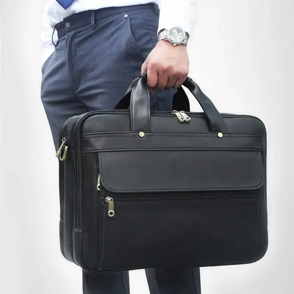 Aktentaschen Highend A4 Schwarz Kaffee Grau Echtes Leder 15,6'' Laptop Büro Executive Männer Aktentasche Business Messenger Bag Portfolio M7146