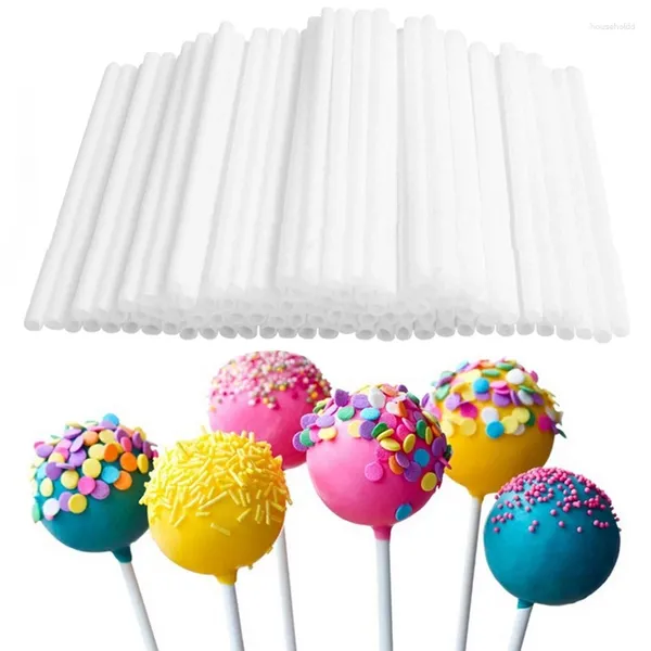 Moldes de cozimento 100 pcs plástico lollipop stick seguro branco bolo topper pop otário varas para chocolate açúcar doces lollypop diy molde decoração