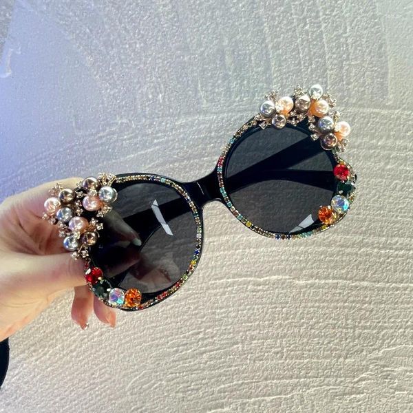 Дизайнерские солнцезащитные очки «кошачий глаз» для женщин, 2024, блестящие солнцезащитные очки с бриллиантами, блестящие Lunette Soleil Femme