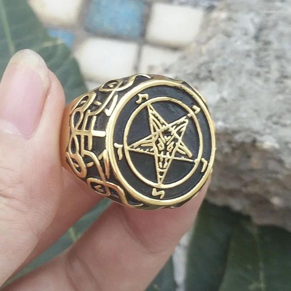 Anéis de cluster de aço inoxidável sigil de baphomet anel gótico bruxa igreja satan cruz satânica lúcifer jóias ocultas para homem