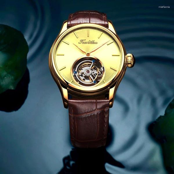 Orologi da polso 2024 Top Brand Tourbillon meccanico da uomo Orologio in pelle zaffiro di lusso originale da uomo Skeleton Business Sport maschile