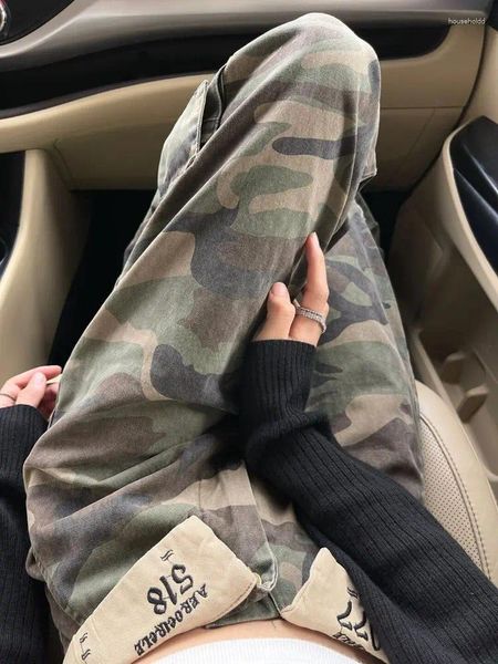 Damen Jeans Y2k Camo Workwear Retro Spicy Girl High Street Design Taille Loose Straight Fit Lässige Hose mit weitem Bein