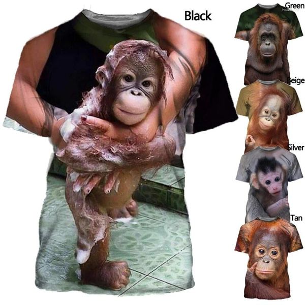 Herren-T-Shirts, 3D-bedrucktes Hemd, Tiere, Orang-Utan/Affe, lässig, kurzärmelig, O-Ausschnitt, Sommer
