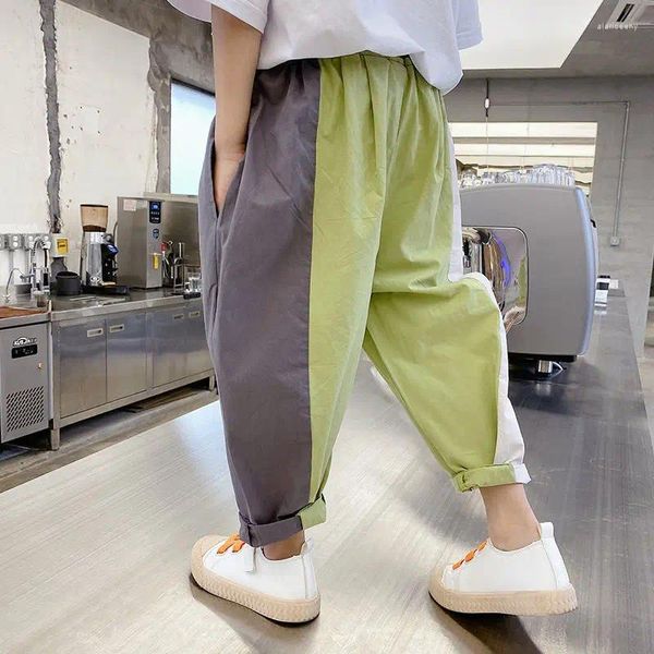 Pantolon genç erkekler Kore tarzı pamuk dokuz noktalı pantolon bahar sonbahar 2024 kız bebek çocuk ince gevşek moda çocuklar
