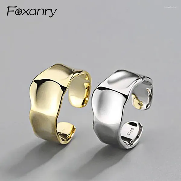 Cluster Ringe Foxanry Silber Farbe Terndy Breiter glatter Fingerring für Frauen Paar Persönlichkeit Anillos Schmuck Größe 16,5 mm Adjustale