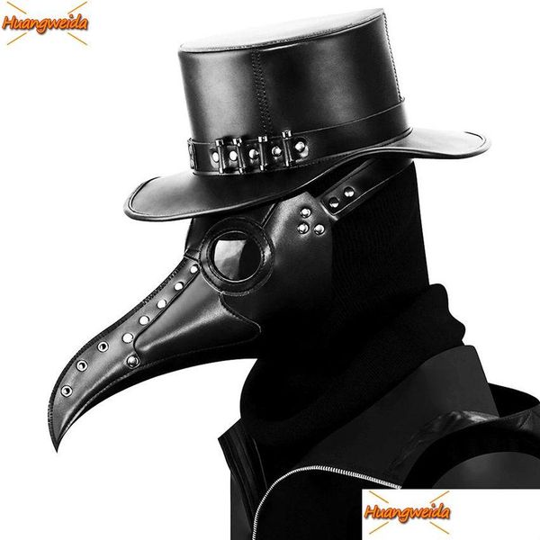 Maschere per feste Dottore della peste Maschera mortuaria nera Pelle Halloween Steampunk Pu Carnevale Cosplay Adt De Peste Spettacolo Grim Reaper Drop D Dhh5O