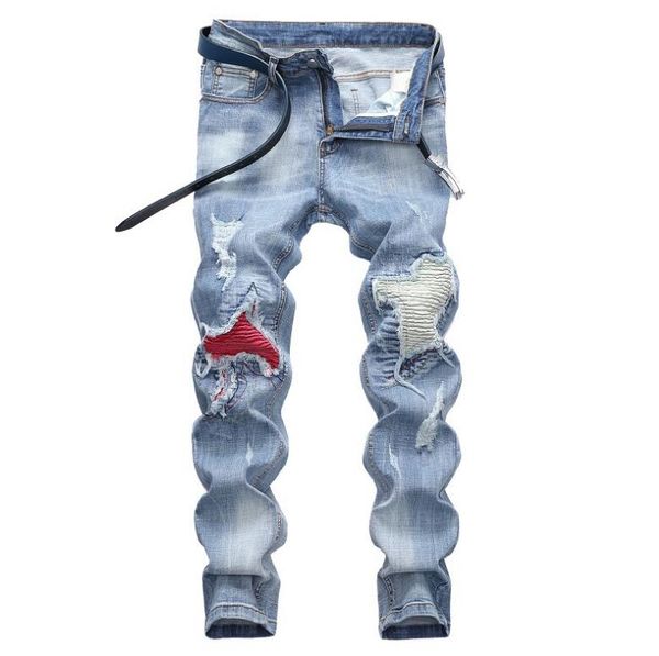 Novos jeans masculinos jeans angustiados médio efeito barba casual calças de moda plus size masculino retro hip hop calças festa rua