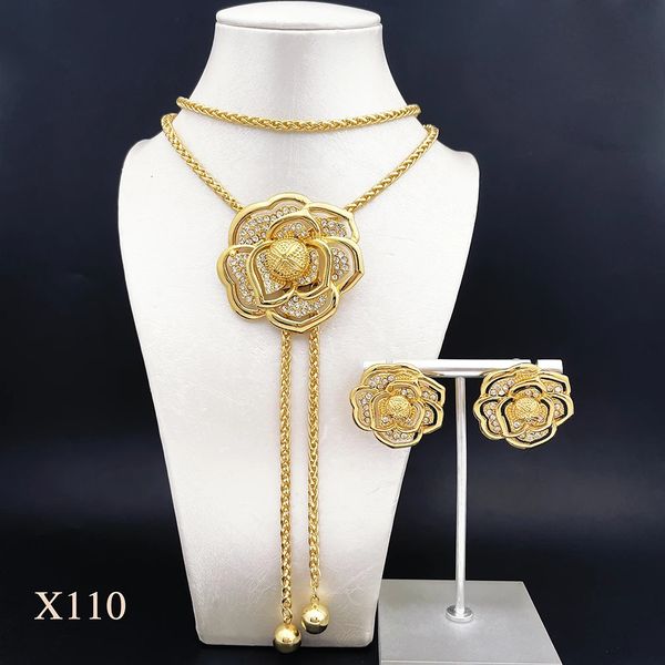 Collana lunga con catena di maglione, orecchini, set con pendente grande, lunghezza regolabile, colliers de bijoux de mode 240118