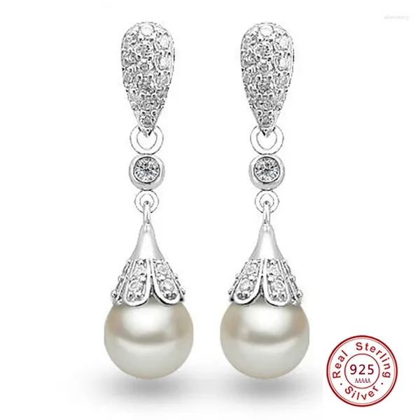 Orecchini pendenti classici in argento 925 con ago in cristallo trasparente perle lunghe goccia a goccia gioielli da sposa per feste da sposa per le donne all'ingrosso