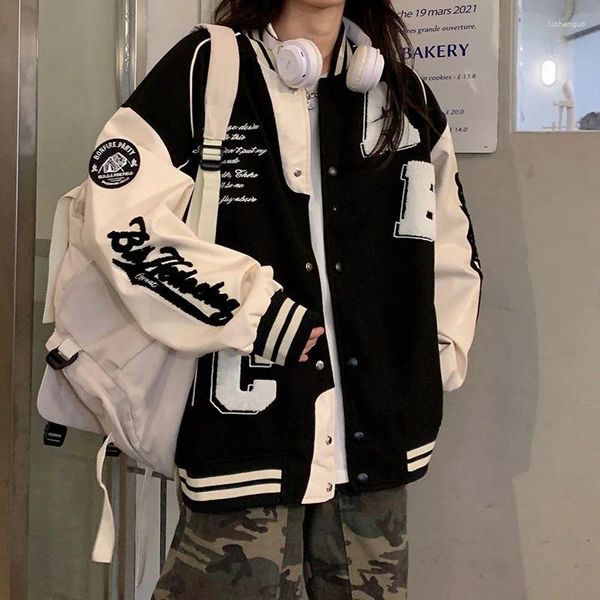 Kadın Ceketleri Deeptown Vintage Kadın Bombacı Ceket Harajuku Kore Stil Koleji Üniform Varsity Beyzbol Kadın Büyük Boy Y2K Moda