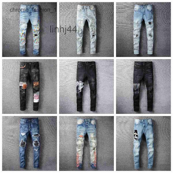 Jeans da uomo Amirs Casual Streetwear Nero Slim Fit Uomo Autunno Masculina Lettera Pantaloni Trendy Dance Club Skinny s Toursers Koko Zh7kD84O