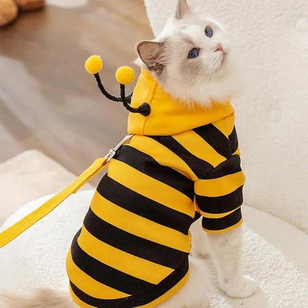 Vestuário para cães dos desenhos animados pequenos cães roupas abelhas cosplay traje outono inverno roupas para animais de estimação bonito filhote de cachorro camisola gatos com capuz para o natal