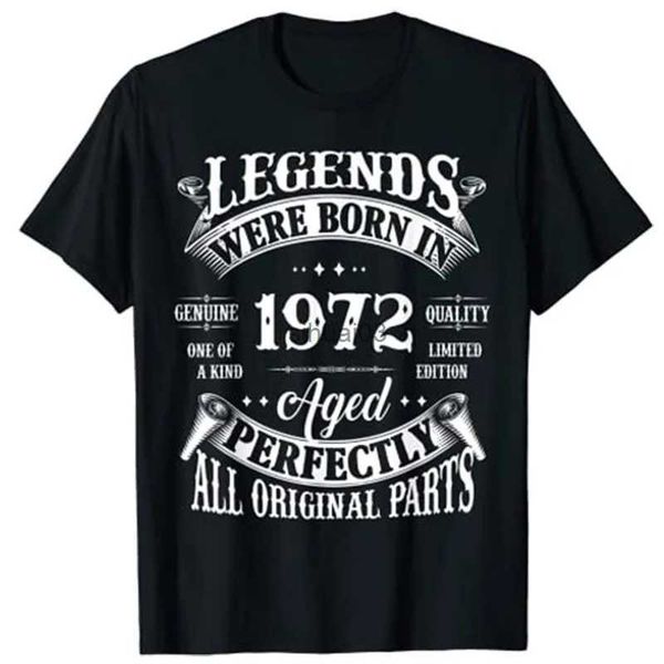 Homens camisetas 50º aniversário Tee Vintage Legends Nascido em 1972 50 anos T-shirt Casual Blusa Camiseta Hombre Loose Cool Print Lazer Humor