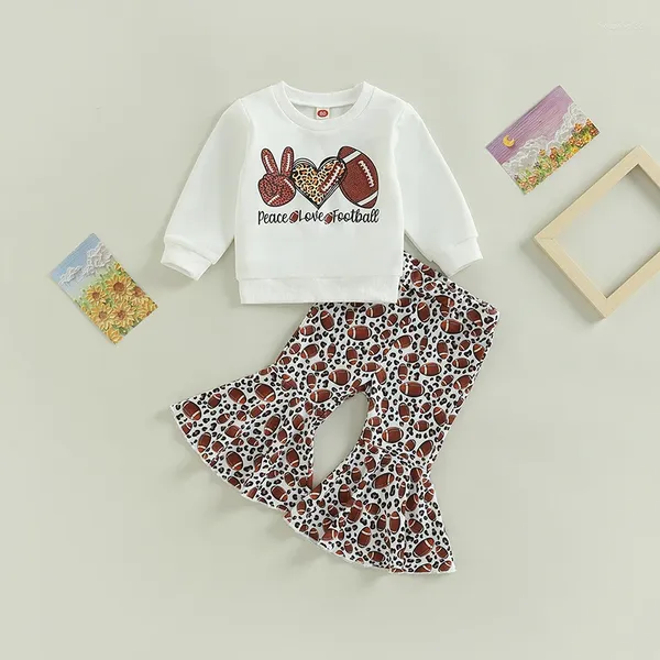 Комплекты одежды FOCUSNORM, осенняя милая детская одежда для девочек, 2 предмета, толстовка с длинными рукавами и леопардовым принтом в стиле регби, брюки-клеш с леопардовым принтом