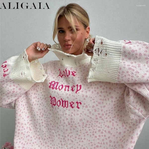 Maglioni da donna Aligaia Autunno Inverno Versatile lettera allentata ricamo personalizzato robusto maglione di lana a maniche lunghe pigro per