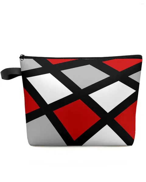 Косметички, красный, черный, серый, квадратный, с геометрическим рисунком, большая вместительная дорожная сумка, портативная сумка для хранения косметики, женский водонепроницаемый пенал