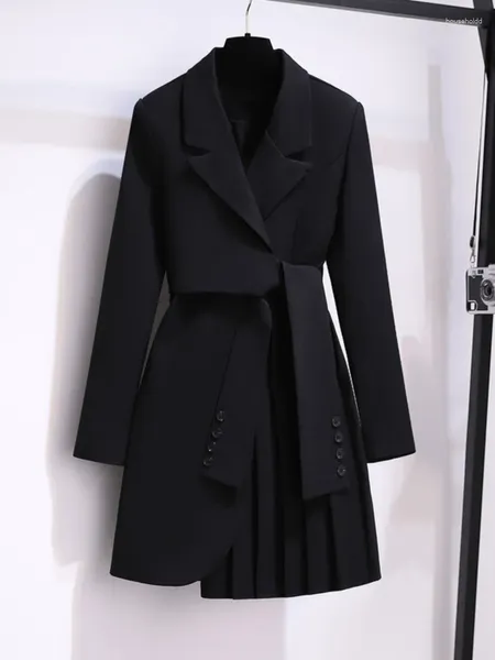 Женские костюмы, элегантные вечерние платья для женщин, платье-пиджак, осень 2024, высококачественное шикарное пальто с длинными рукавами, офисное роскошное женское пальто