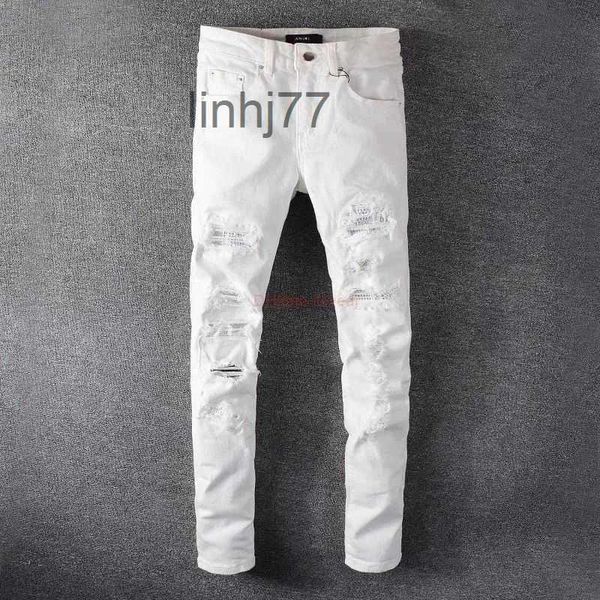 Jeans da uomo Abbigliamento firmato Amires Pantaloni denim 625 Amies Moda White Diamond Patch Slp Mens High Street Marchio Elastic87B7