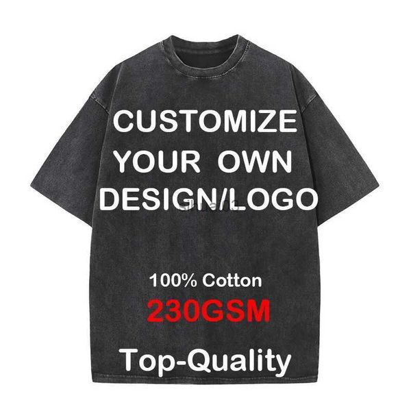 T-shirt da uomo Personalizza il tuo Hip Hop Streetwear T-shirt da uomo in cotone 100% T-shirt oversize lavata T-shirt unisex estiva retrò personalizzata