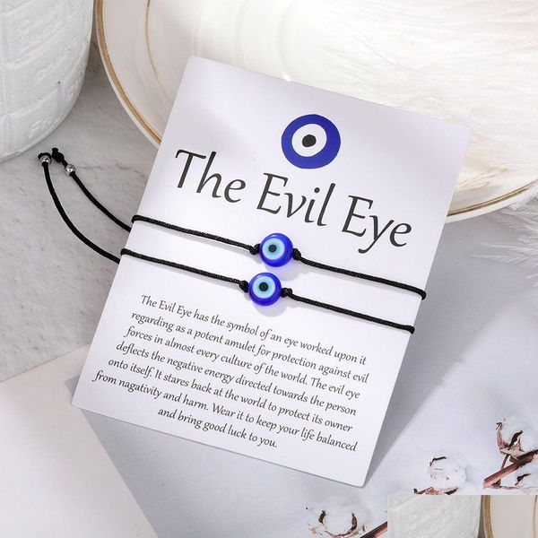 Braccialetti con ciondoli Fatti a mano Evil Blue Eye Set con carta Bracciale con cordino rosso nero Protezione Fortuna Amet per donne Uomini Amici di famiglia Drop Ot6Bq