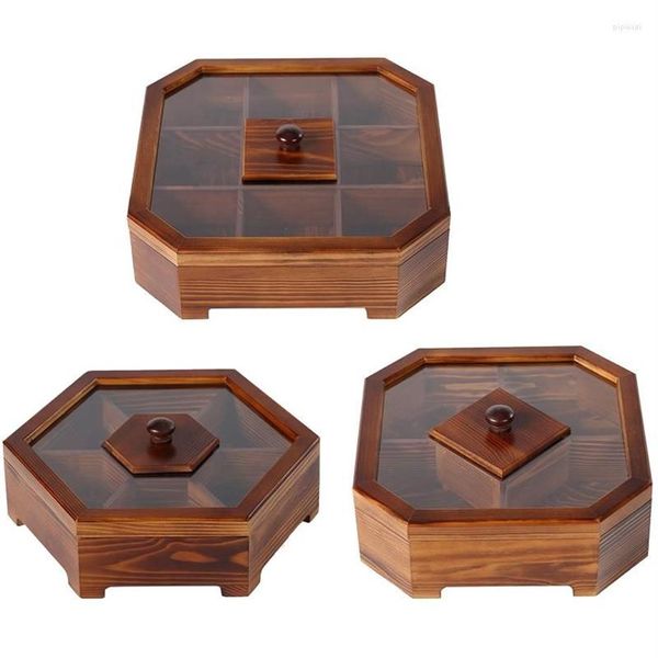 Placas de madeira sólida lanche caixa estilo chinês dividido grade bandeja frutas secas ornamento vintage para casa sala estar doces porca melão seed216q