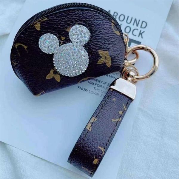 Presbiopia chaveiro fivelas chaves do carro titular saco chaveiro bonito marrom flor strass mouse couro do plutônio chaveiro pingente moda des268m