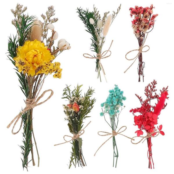 Flores decorativas 6 pçs mini buquê de flores secas decoração planta natural com hastes caixa de presente