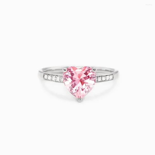 Anelli a grappolo Solitario in argento 925 di lusso Anello di fidanzamento a forma di cuore da donna Rosa Cubic Zirconia proposta come regalo per la fidanzata