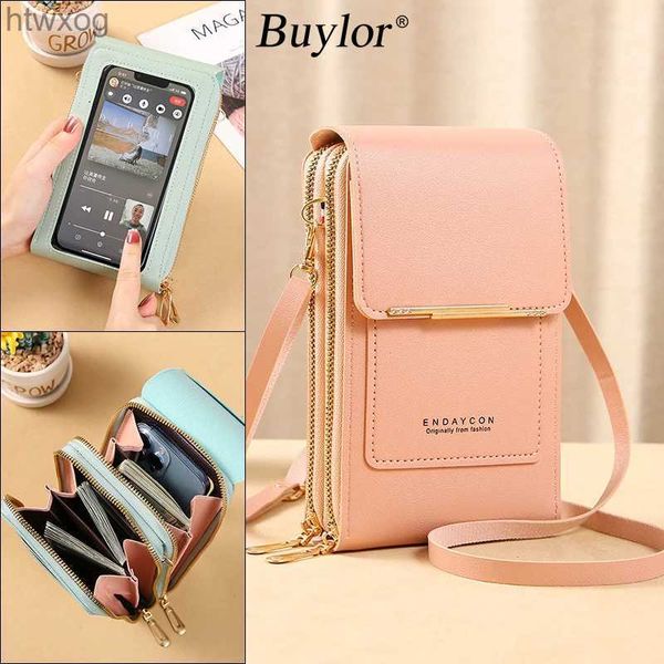 Bolsas de telefone celular Buylor Womens Bolsa Touch Screen Celular Bolsa Bolsa de Ombro Feminino Barato Pequena Carteira Soft Leather Crossbody YQ240131