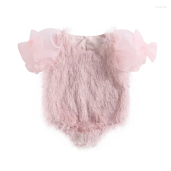 Pudcoco Bebek Bebek Kız Kız Romper Tüy Tassel Yay Mesh Kısa Puf Kılı