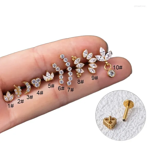 Brincos de garanhão 1 peça 1.2 8mm piercing haste plana g23 brinco de titânio para mulheres zircon coroa adolescentes orelha manguito