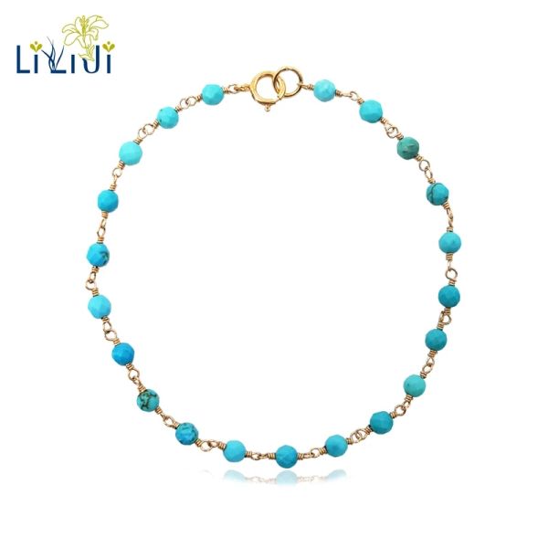 Bangles liiji Eşsiz Türkiye Mavi Turquoises 3mm Boncuklar Tel Sarma 925 STERLING Gümüş El Yapımı Örgü Parlayan Yoga Şifa Bilezik